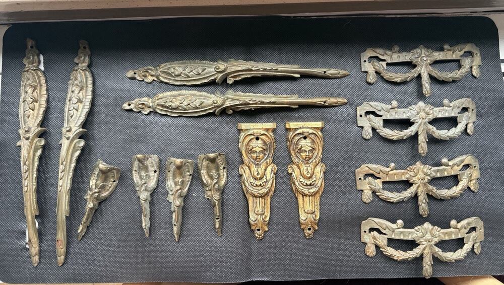 Set of Antique French Ormolu Gilt Bronze Furniture Mounts Louis XV Cherub Floral